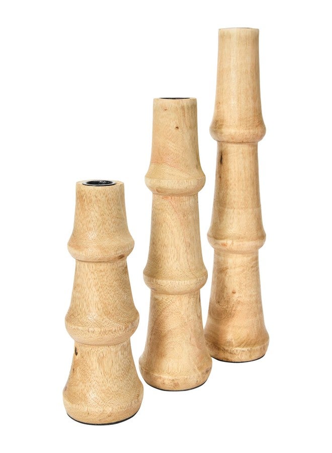 Main + Mesa Wooden Waves Taper Candle Holders, Set of 3 - Image 4